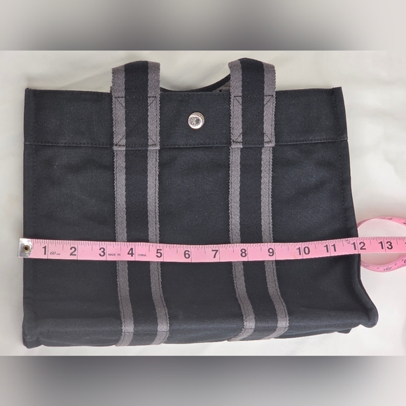 Hermes Small 12"x9" Canvas Tote Bag Stylish In Black and Gray - Picture 5 of 13
